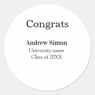 Congrats graduate name university name class 20XX Classic Round Sticker