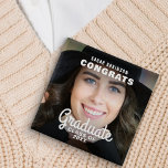 Congrats Graduate | Photo Graduation 15 Cm Square Badge<br><div class="desc">Make your graduation unforgettable with our trendy photo graduation button,  perfect for your family and friends who support you. With your favourite photo and modern script details - your name,   and class year - these keepsakes are as unique as your journey. Here's to the class of...  you!</div>