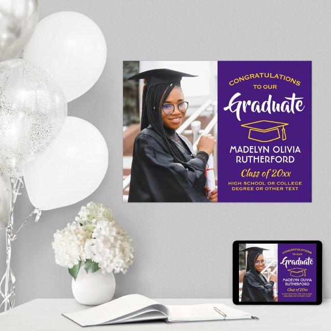 Congrats Graduate Photo Purple and Gold Graduation Poster (Creator Uploaded)