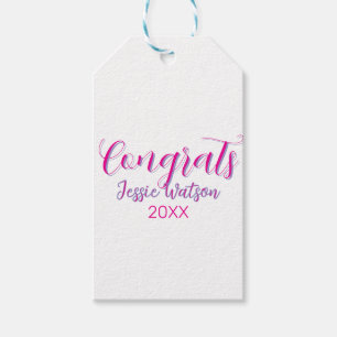 Congrats graduate pink purple name year 20XX date Gift Tags