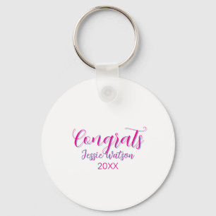 Congrats graduate pink purple name year 20XX date Key Ring