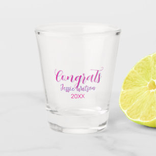 Congrats graduate pink purple name year 20XX date Shot Glass