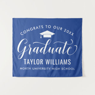 Congrats Graduate Royal Blue Backdrop Tapestry