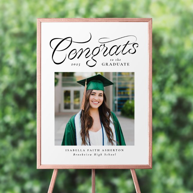 Congrats graduate trendy photo graduation party poster (Creator Uploaded)