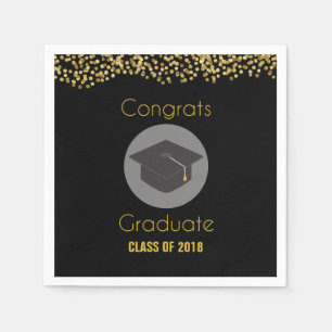 Congrats Graduate w/ Faux Gold Glitter & Grad Cap Napkin