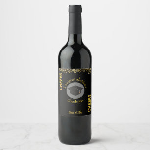 Congrats Graduate with Black Cap Cheers Wine Label