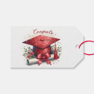 Congrats, Graduation Cap and Diploma Gift Tags