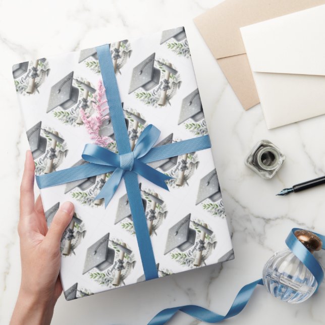 Congrats, Graduation Cap and Diploma Wrapping Paper (Gifting)