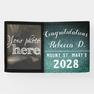 Congrats Graduation Glitter Elegant Modern Black Banner