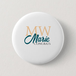 Congrats graduation monogram orange blue 20XX year 6 Cm Round Badge