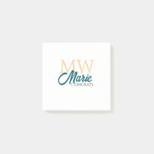 Congrats graduation monogram orange blue 20XX year Post-it Notes
