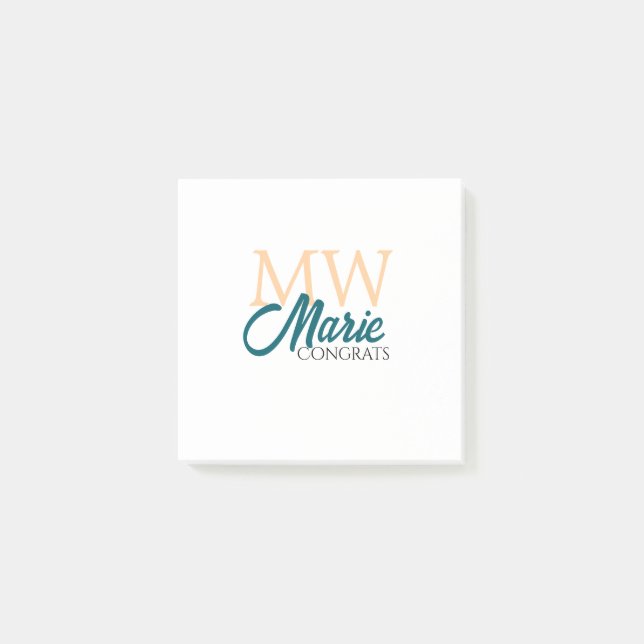Congrats graduation monogram orange blue 20XX year Post-it Notes (Front)