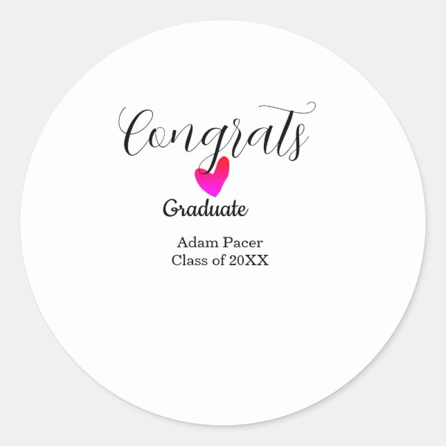 Congrats graduation name class of 20XX year heart  Classic Round Sticker (Front)