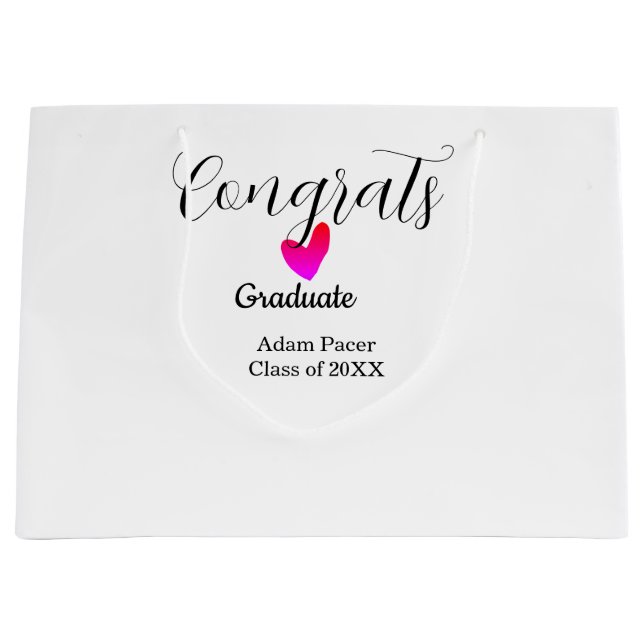 Congrats graduation name class of 20XX year heart  Large Gift Bag (Front)
