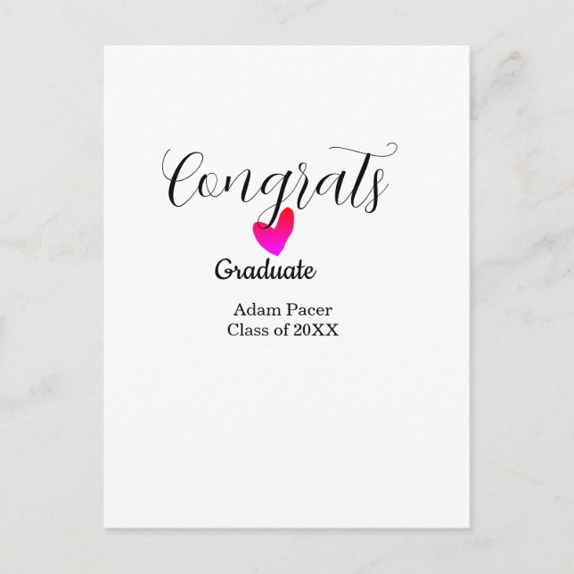 Congrats graduation name class of 20XX year heart  Postcard (Front)