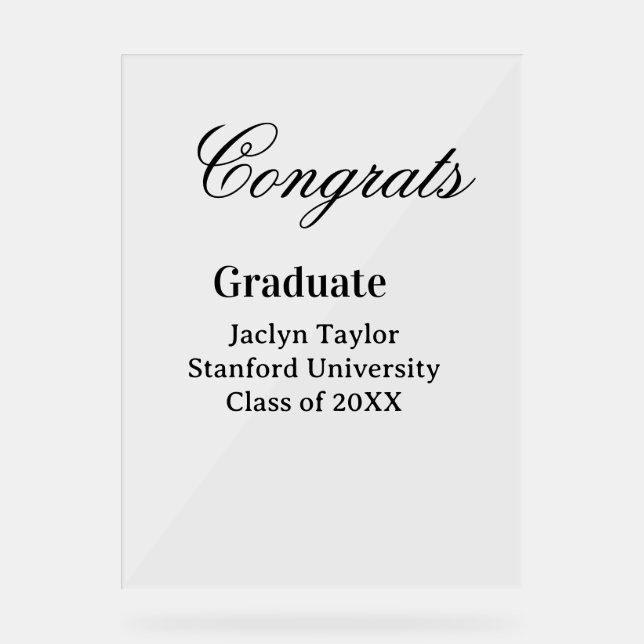 Congrats graduation name university name class of  acrylic sign (Front)
