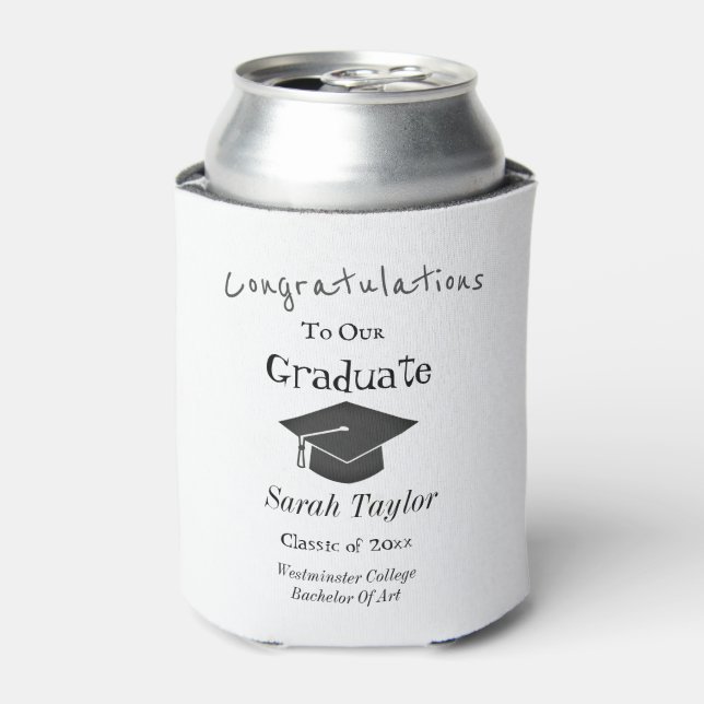 Congrats Graduation Party Modern Cap Tassel  Can Cooler (Can Front)