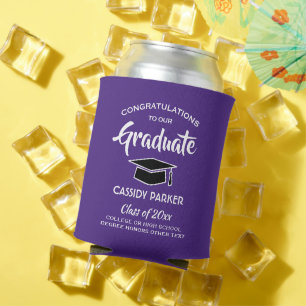 Congrats Graduation Party Modern Purple and White Can Cooler