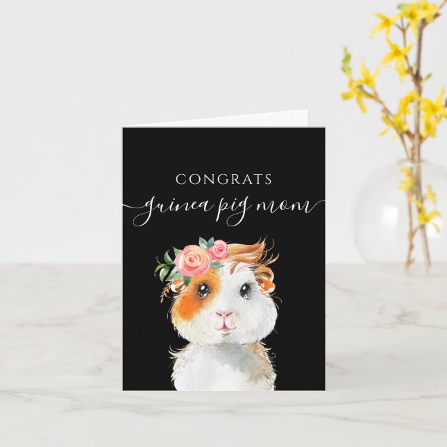 Congrats Guinea Pig Mum Greeting Card (Yellow Flower)