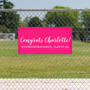 Congrats hot pink custom script name graduation banner