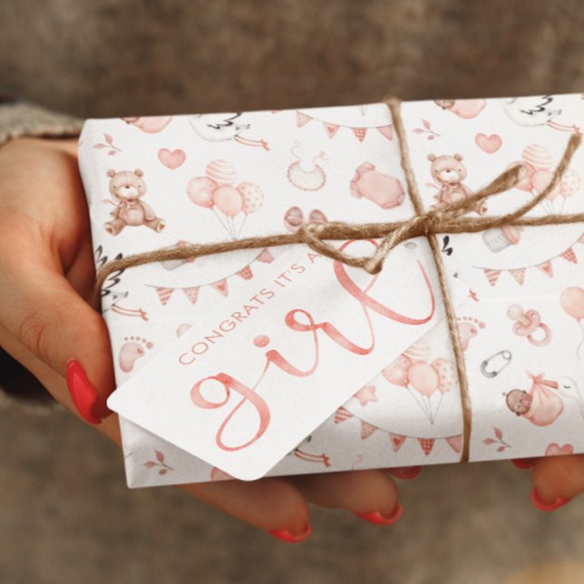 Congrats It's A Girl Gift Tag (Congratulate the new parents with this lovely personalized, "It's a girl" bear gift tag! )