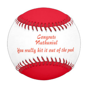 Congrats Name Message Red Text  Custom Baseball