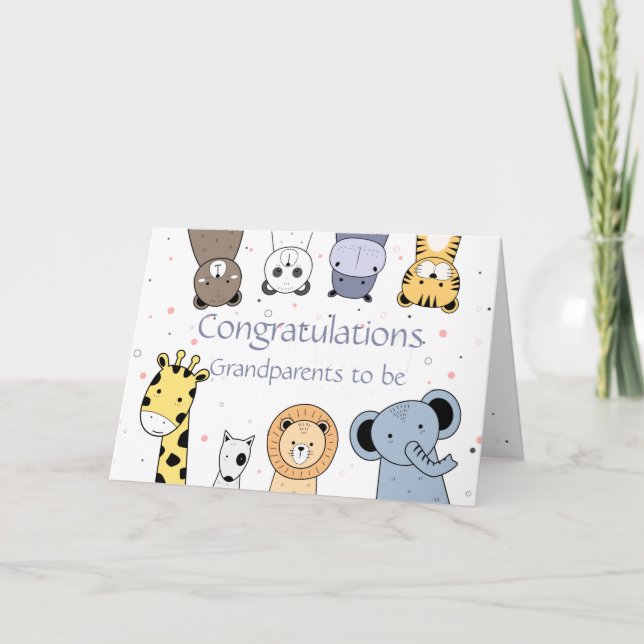 Congrats New Baby Fun Animal Cartoons Grandparents Card (Front)