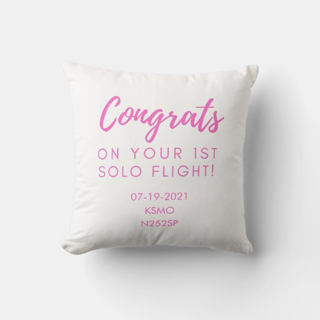 Congrats on first solo - customisable pillow (Front)