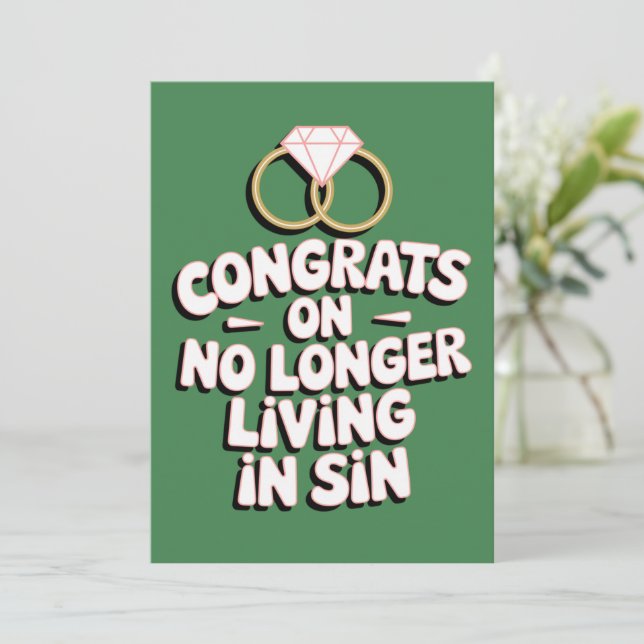 Congrats On No Longer Living In Sin Funny Wedding  Invitation (Standing Front)