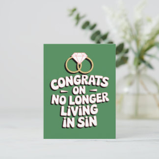 Congrats On No Longer Living In Sin Funny Wedding  Postcard