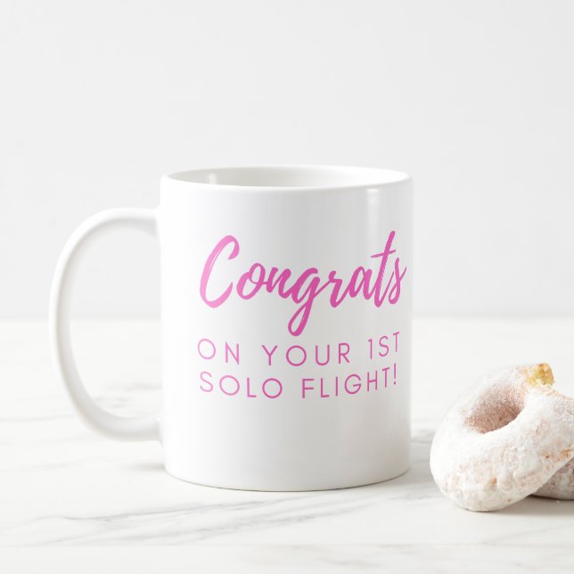 Congrats on your first solo - Pink Customisable Coffee Mug (With Donut)
