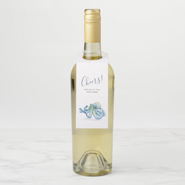 Congrats On Your New Home Octopus Wine Tag (On Bottle)