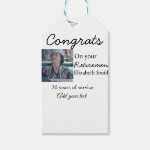 Congrats on your retirement add photo name date mi gift tags