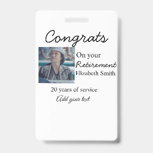 Congrats on your retirement add photo name date mi ID badge