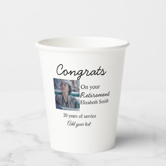 Congrats on your retirement add photo name date mi paper cups (Front)