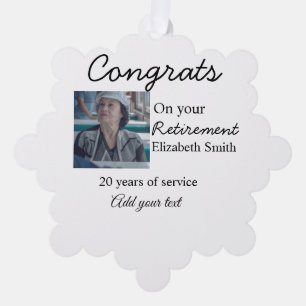Congrats on your retirement add photo name date mi tree decoration card