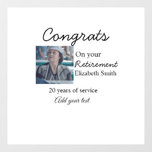 Congrats on your retirement add photo name date mi window cling