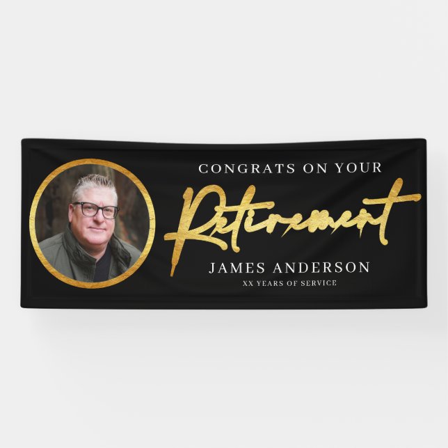 Congrats on Your Retirement Photo + Gold Script Banner (Horizontal)