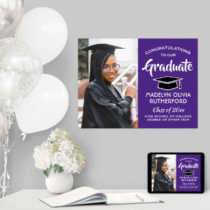 Congrats Photo Purple and White Graduation Party Poster