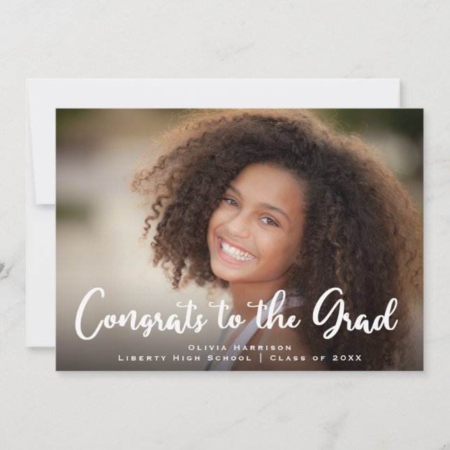 Congrats Photo White Script Graduation Announcement (Front)