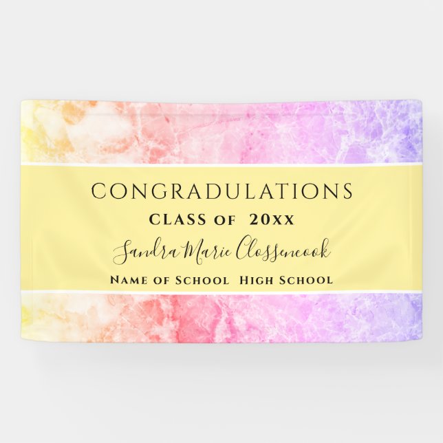Congrats Pink Purple Yellow Amethyst Crystal Grad Banner (Horizontal)