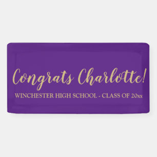 Congrats purple gold custom script name graduation banner