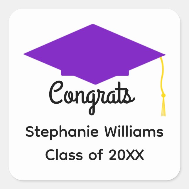 Congrats Purple Graduation Cap Stickers (Front)