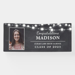Congrats Rustic Chalk String Lights Grad Photo Banner
