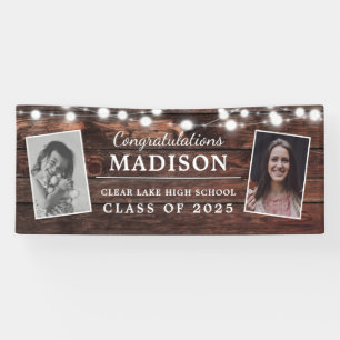 Congrats Rustic Wood String Lights Grad 2 - Photo Banner