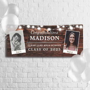 Congrats Rustic Wood String Lights Grad 2 - Photo Banner