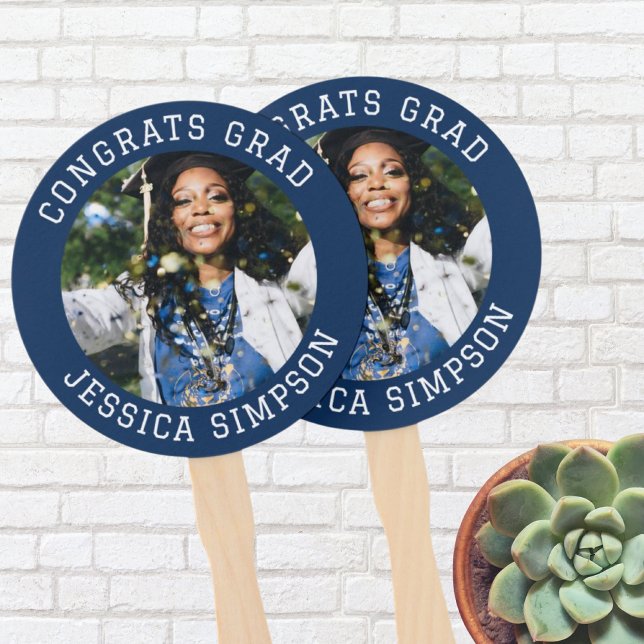 Congrats simple Graduate photo modern Graduation Hand Fan (congratulations college graduate with photo hand held fan)