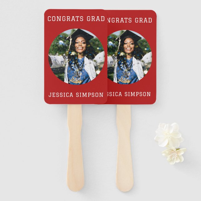 Congrats simple Graduate photo modern Graduation Hand Fan (Front and Back)