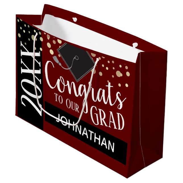 Congrats to Our Grad any Year Custom Name Large Gift Bag (Front Angled)