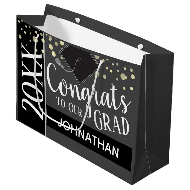 Congrats to Our Grad any Year Custom Name Large Gift Bag (Front Angled)
